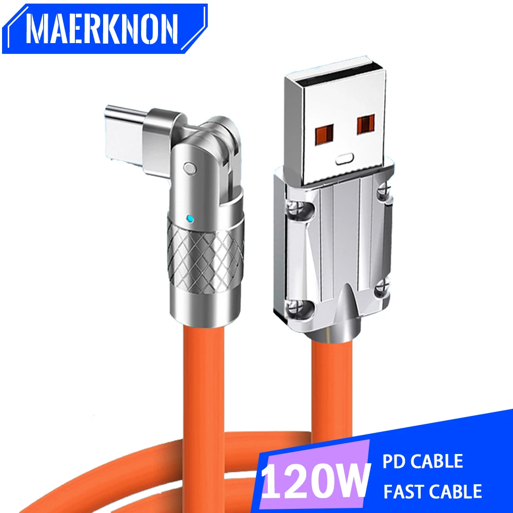 

120W 7A Type C Cable Fast Charging 180 Rotating Elbow Cable For Huawei Samsung Xiaomi Phone Charger USB C Cable For Playing Game