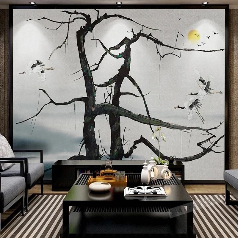 New Abstract Landscape Wall Murals Photo Personalized Chinese Style Branch Crane Hand-painted Decoration Painting Papier Peint half ripe rice paper rijstpapier chinese calligraphy xuan paper gold sprinkling chromatic painting paper papier de riz