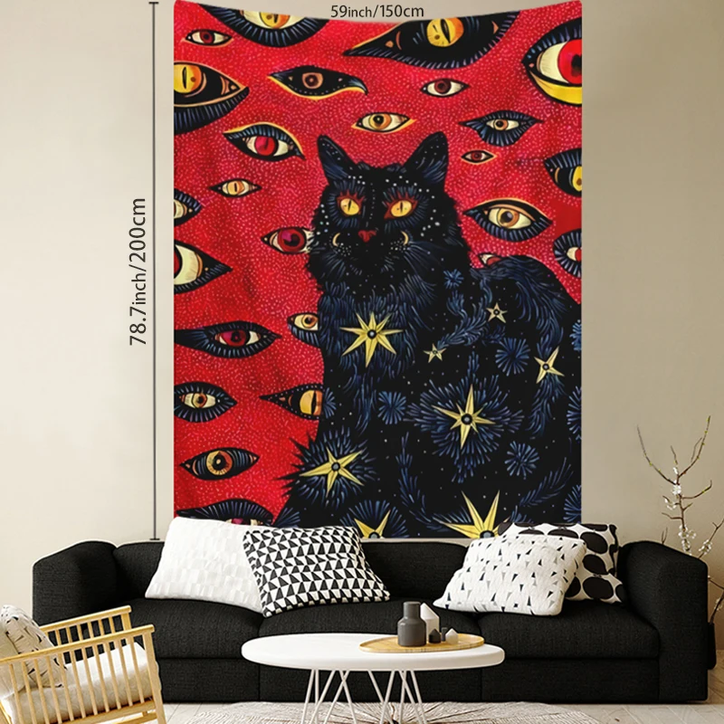 1 Stück Katzen-Wandteppich, Katzen-Wandteppich mit Fantasie-Augen, Schlafzimmer, Wohnzimmer, Heimdekoration, Wandbehang – Detail 9
