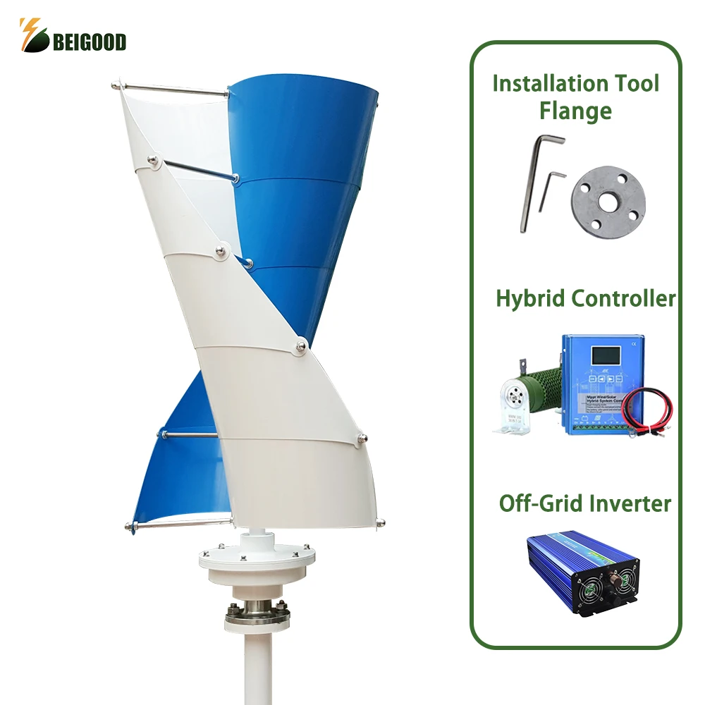 【Real Power】 Vertical Spiral Wind Turbine High Efficiency Windmill Hybrid Solar System, Home Use 10KW Maximum