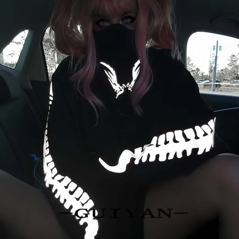 Jazz Dance Dress Gothic Dark Chain Hoodie Long Sleeved Loose Punk Dark Hoodie Sweater Black Girl