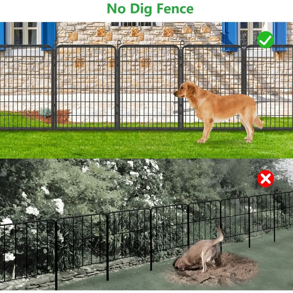 No Dig Decorative Garden Fence with Gate Rustproof Metal Fence Panels, 40in(H) x 27Ft(L) Garden Fencing for Yard 10 Panels
