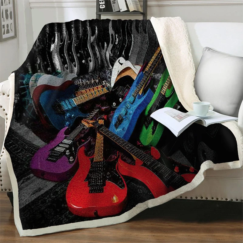 Blue Guitar 3D Print Throw Blankets For Beds Sofa Couch Soft Warm Flannel Fleece Blanket Plush Bedding Easy Wash Qui