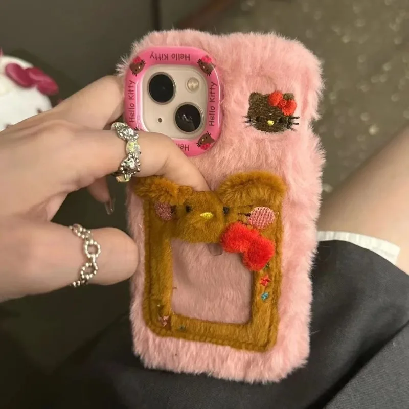 

Kawaii Sanrio Anime Hello Kitty Plush Phone Case Cute Cartoon Card Holder Custom Lovely Sweet All-inclusiveI Gifts for Girls