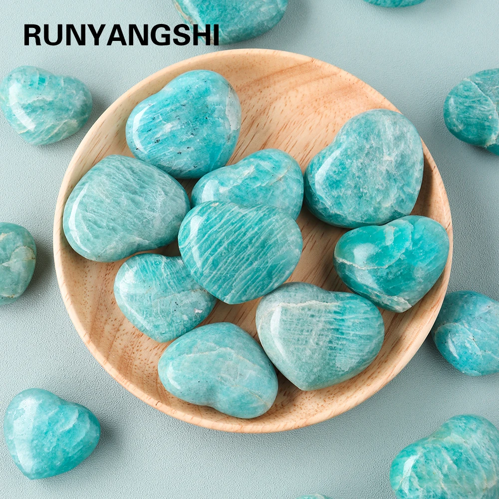 

1pc High-quality Amazonite Stone Heart Crafts Crystal Carving Ornaments Energy Quartz Decorative DIY Jewelry Couple Gift