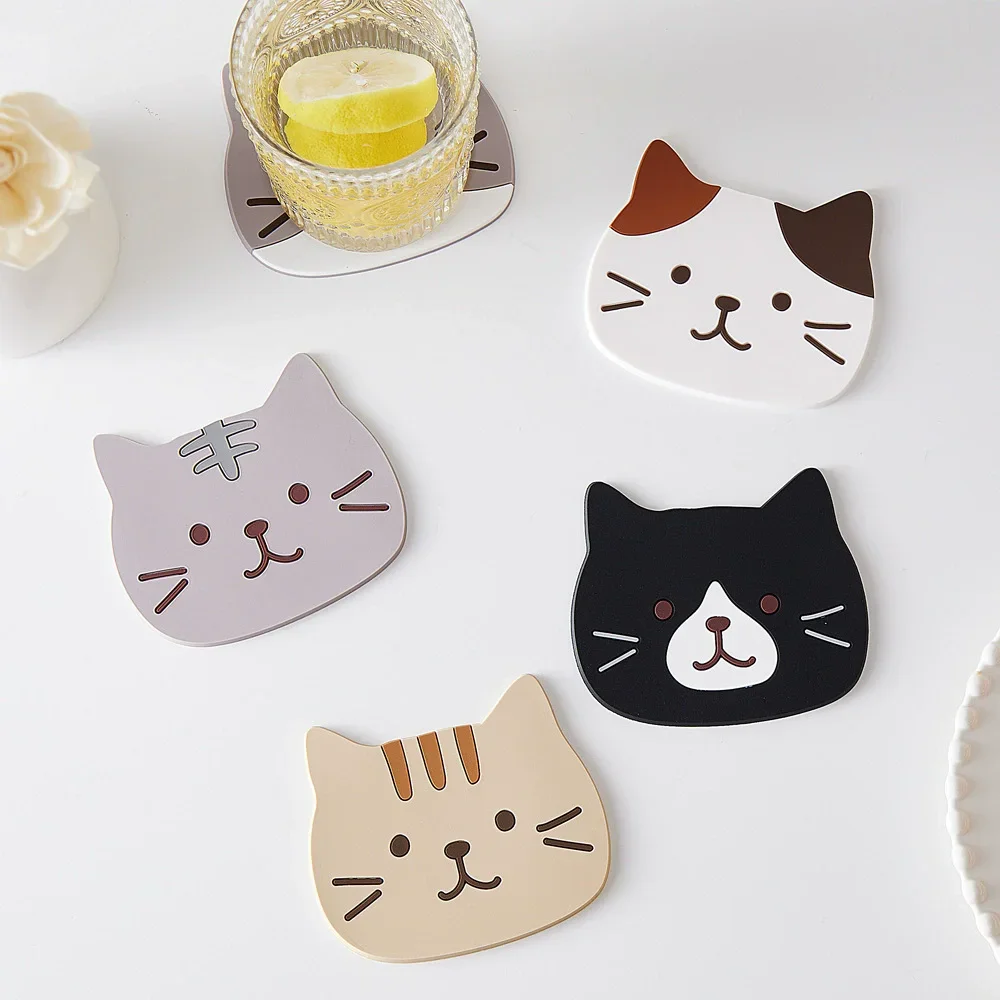 5pcs Cat Cute Cup Cushion Reusable Silicone Tea Cup Insulation Cushion PVC Anti Slip And Anti Scald Bowl Cushion