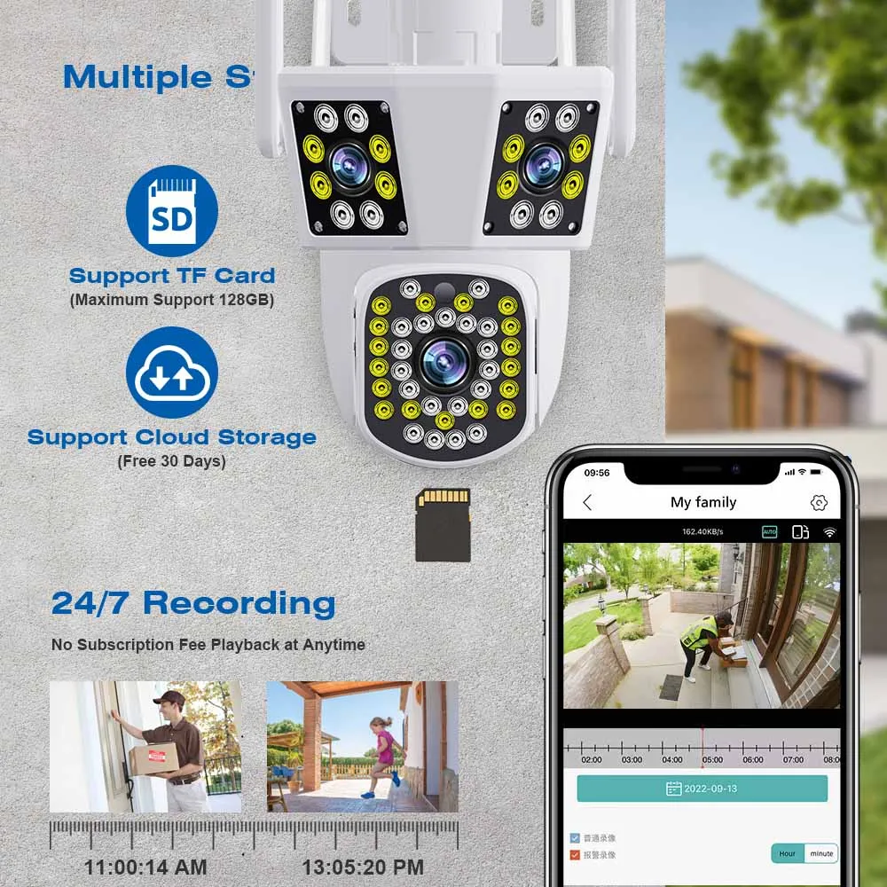Outdoor External 6K FHD IP Camera Three Lens WiFi Camera 4K Dual Screen Auto Tracking Security PTZ Camera Surveillance IPC360 2