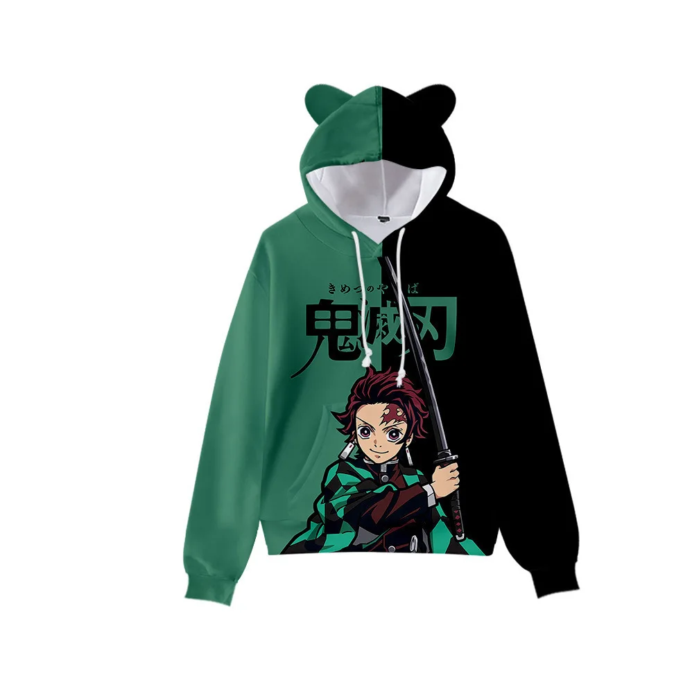 Japan Anime Demon Slayer Print Pullover Cute Cat Ears Hoodies for Men Cartoon Sweatshirt Cosplay Costume Hoodie Sweatshirts худи- S39c9267c4a3b46be9cfc8dfbab402ff6o