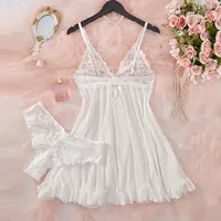 Un ensemble de sous-vêtements de femme chemise de nuit string ensembles grande taille jarretelle dentelle Lingerie accessoires Sexy soutien-gorge érotique chemise de nuit lencería 5