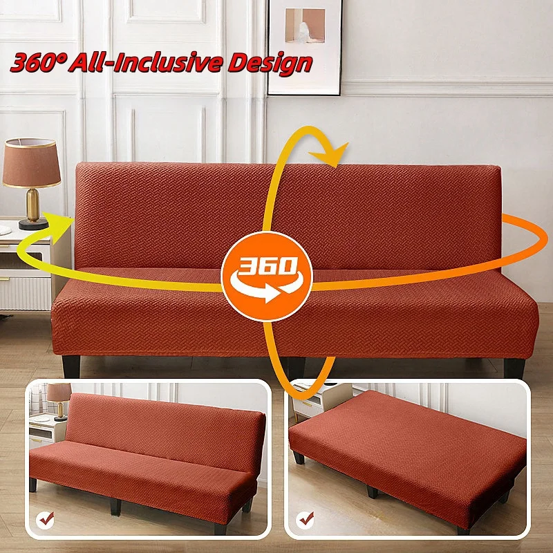 LANMOLIFE Stretch Jacquard Armless Sofa Bed Cover Spandex Futon Sofa Covers For Folding Sofa Bed Furniture Protective Covers 4