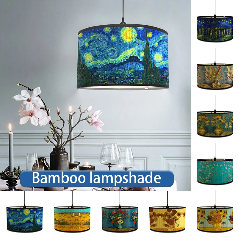Astral Sunflower Lamp Shade Bamboo Art Light Shade Bar Cafe Chandelier Decor Van Gogh Painted Decorative Lampshade флокулянт astral