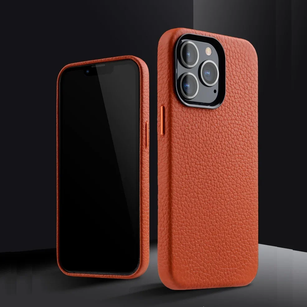 

Original Melkco Premium Genuine Leather Case for iPhone 15 14 Pro Max Plus Business Black Camera Ring Full Armor Back Cover