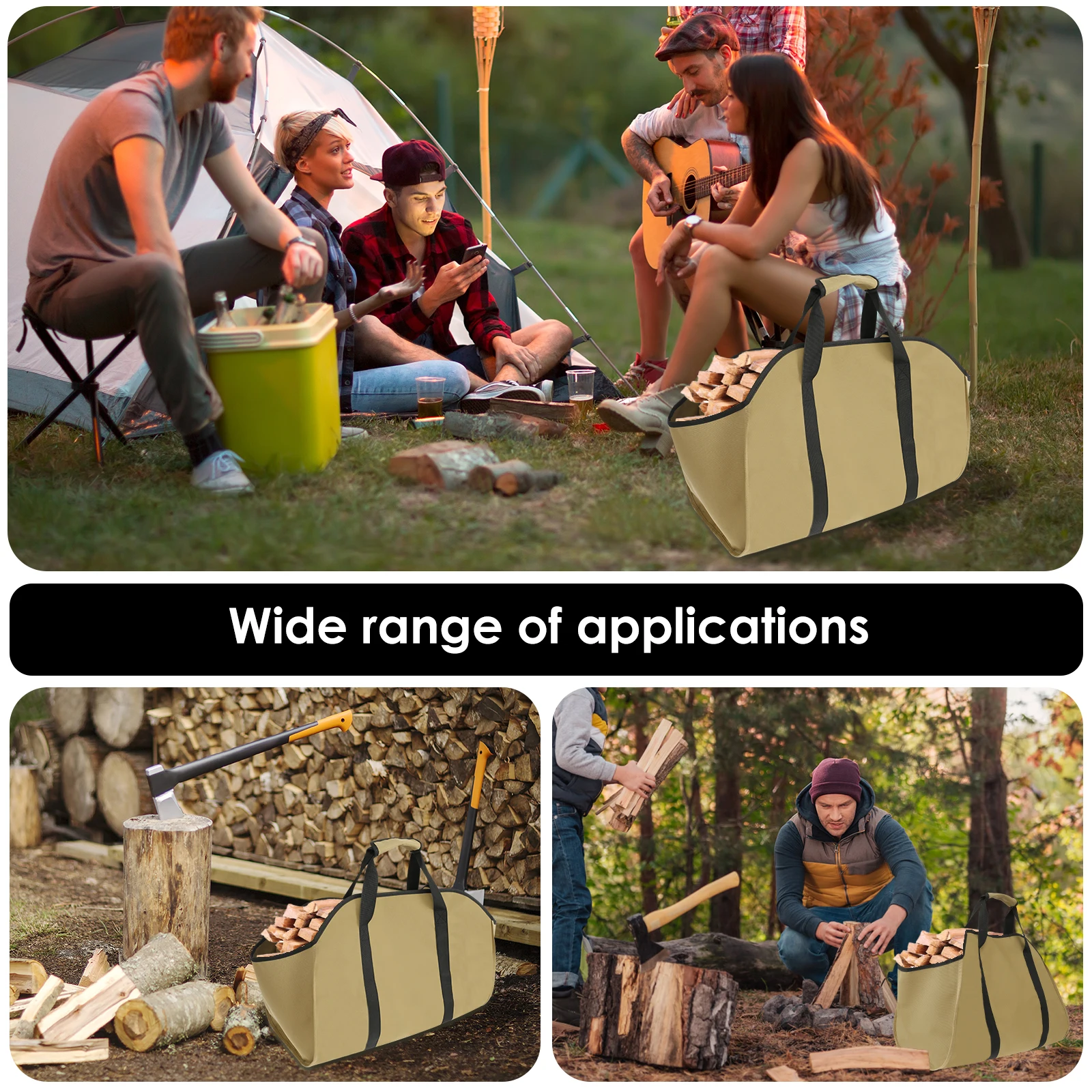 Firewood Carrier Storage Bag Large Capacity Oxford Cloth Scratch-resistant Wood Log Carrier Tote Bag Outdoor Firewood Organizer 5