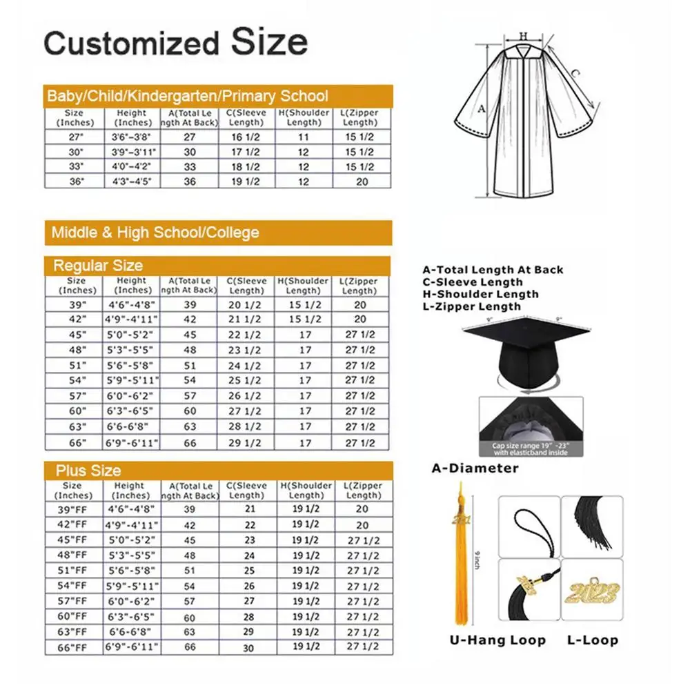 Top more than 141 graduation gown size chart latest camera.edu.vn