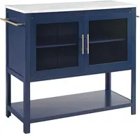 Kitchen Island, Microwave Stand, Coffee Bar with Storage Shelves, Towel Bars, Navy 1