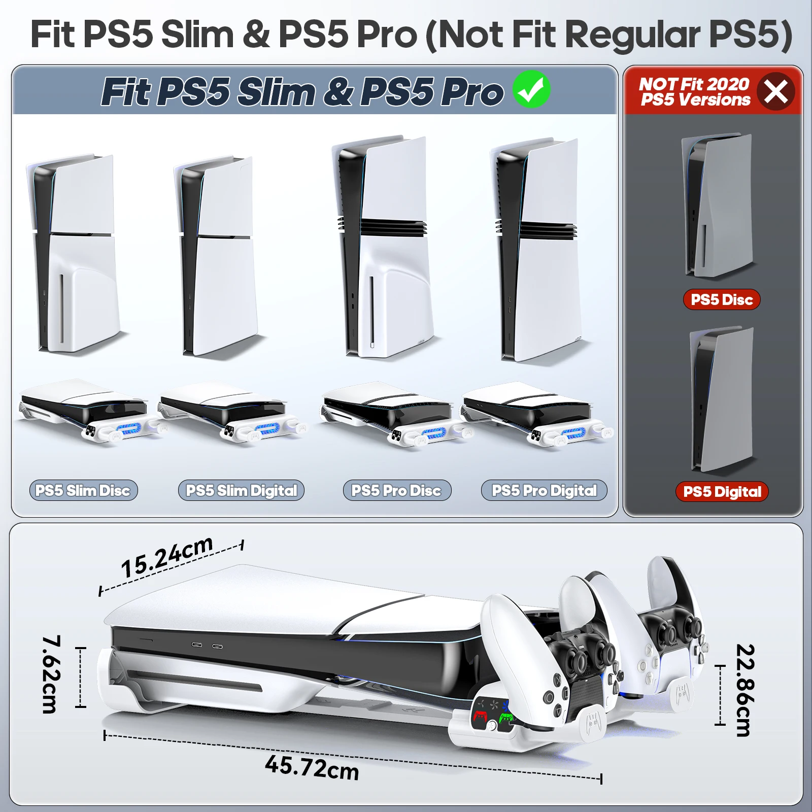 PS5 Slim/PS5 Pro 콘솔용 수평 냉각 스탠드 Playstation 5 Slim 디스크 및 디지털 에디션용 PS5 Slim 컨트롤러 충전기
