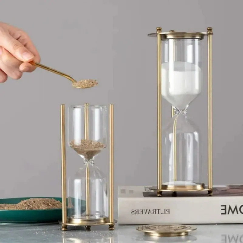 Description Picture 6 of itemEmpty Hourglass Bottle Container 1917 Crown Three Column Sand Glass Metal Sandglass Office Desk Clock Timer Home Decoration Gift