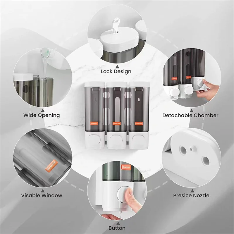 1/2/3Head Wall Mounted Bathroom Kitchen Liquid Soap Dispenser Household Shower Gel Container Hotel Supplies Bathroom Accessories 5