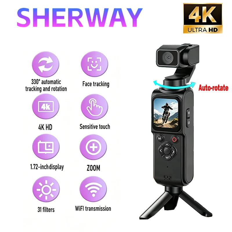 4K Pocket Action Camera Touch Screen Stabilization Sport BodyCam Portable Small Video Recorder Digital Vlog Camera with 32G Card