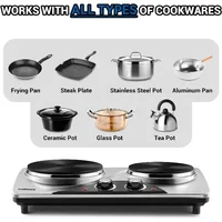 CUSIMAX Double Burners, 1800W Electric Hot Plate for Cooking Double Countertop Burner Portable Cast Iron Hot Plates 2