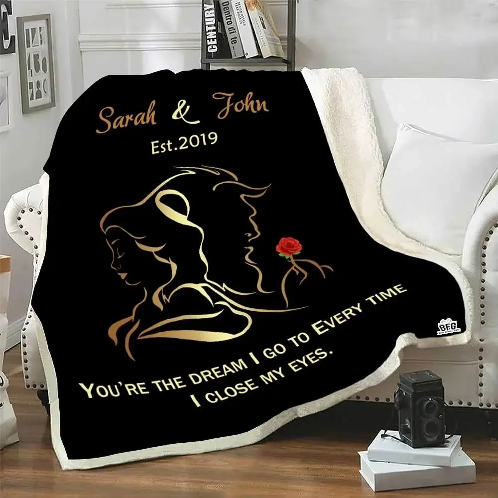 Custom Beauty and Beast Blanket for Couples - Ideal Gift for Anniversaries throw and throws blankets Valentine's Day
