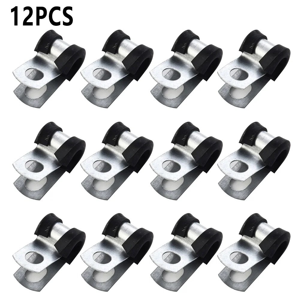 

12pcs Brake Pipe Clips Rubber Lined P Clips For 3/16\" (4.7mm) Lines Pipes Brake Lines Protector Automobiles Accessories
