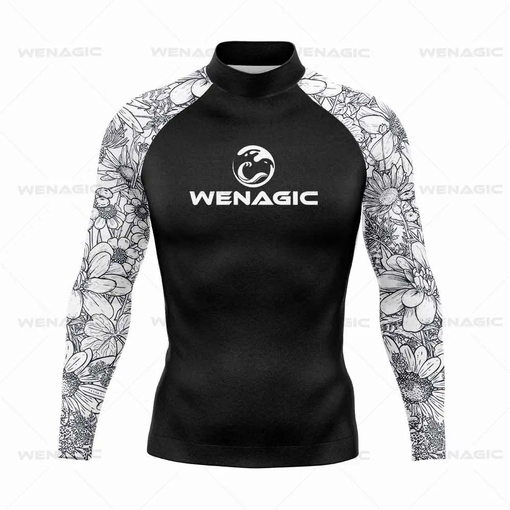 Surfing Swimming Diving T-Shirts Tight Long Sleeve Rash Guard Swimwear Men's UV Protection Surf Clothing Beach Floatsuit Tops