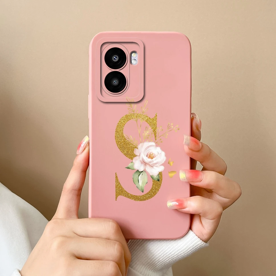 Pretty Flower Letters Liquid Silicone High-Quality Phone Cover