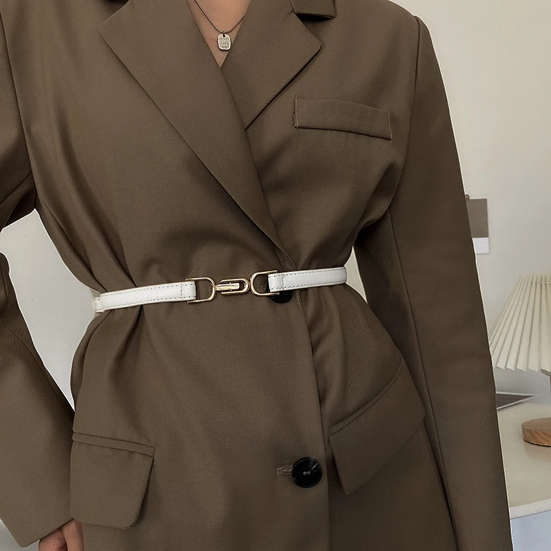 Stylish Skinny Faux Leather Belt with Alloy Buckle
