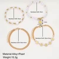 5pcs Set Of New Girls Lovely Creative Pentagram Daisy Pearl String Handmade Bracelet Watch Set 3