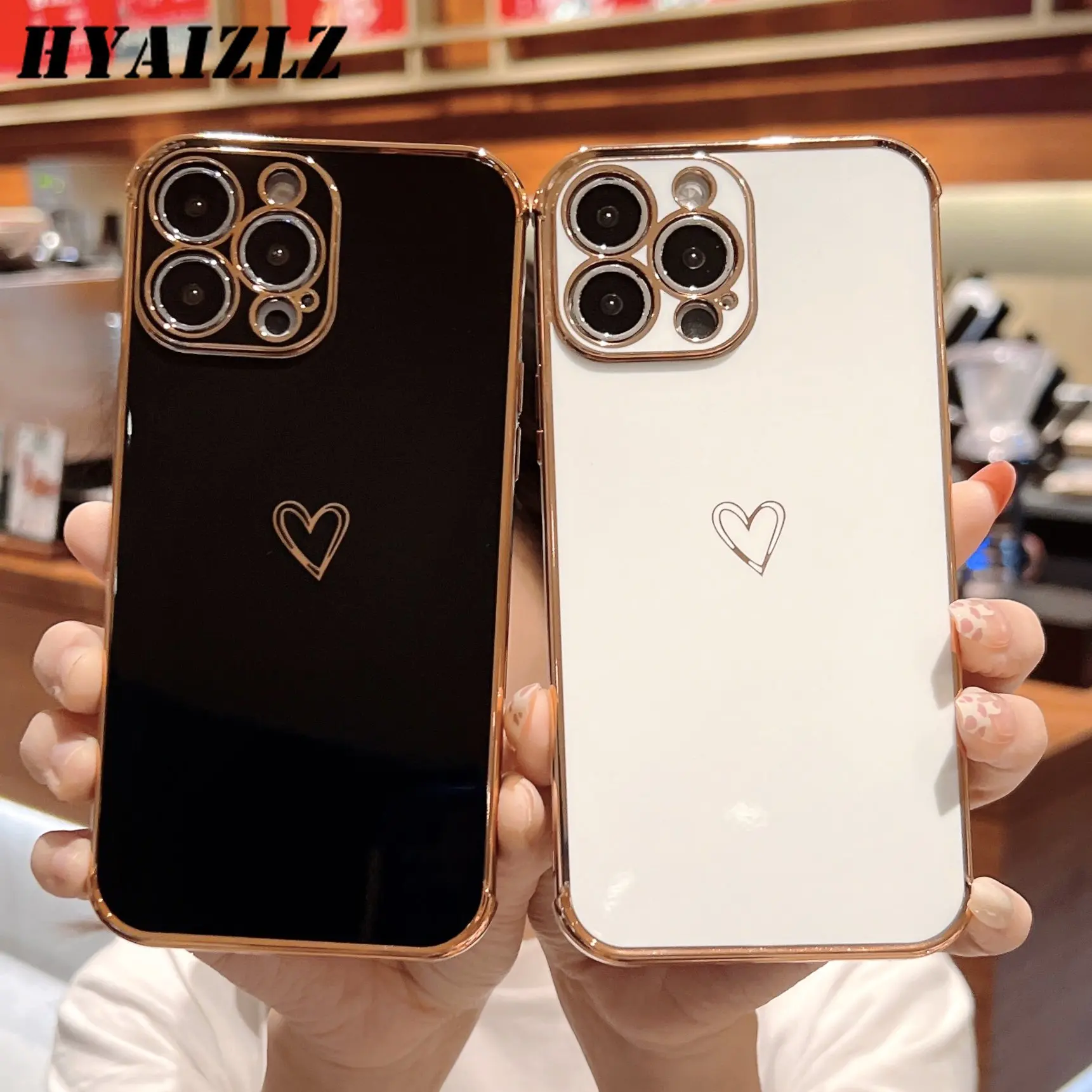 14 Pro Max Cute Soft Case For iPhone 14 13 12 Mini 11 Xs XR 7 8 Plus Phone  Cases Love Heart Plating Silicone Cover Coque - AliExpress