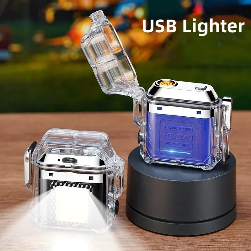 

New Outdoor Waterproof Belt Illumination Lamp Tungsten Wire Cigarette Lighter Transparent Case Power Display Charging Lighter