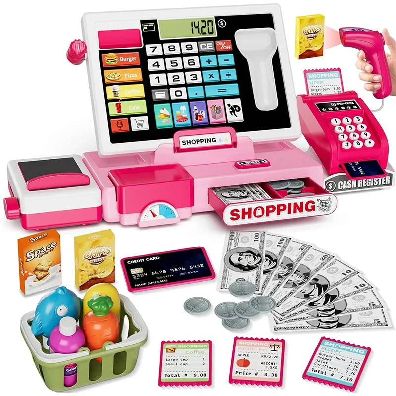 Shopping Cash Register Playset with Real Calculator, Pretend Play Store, Learning Toy, Christmas/Halloween/New Year Gift