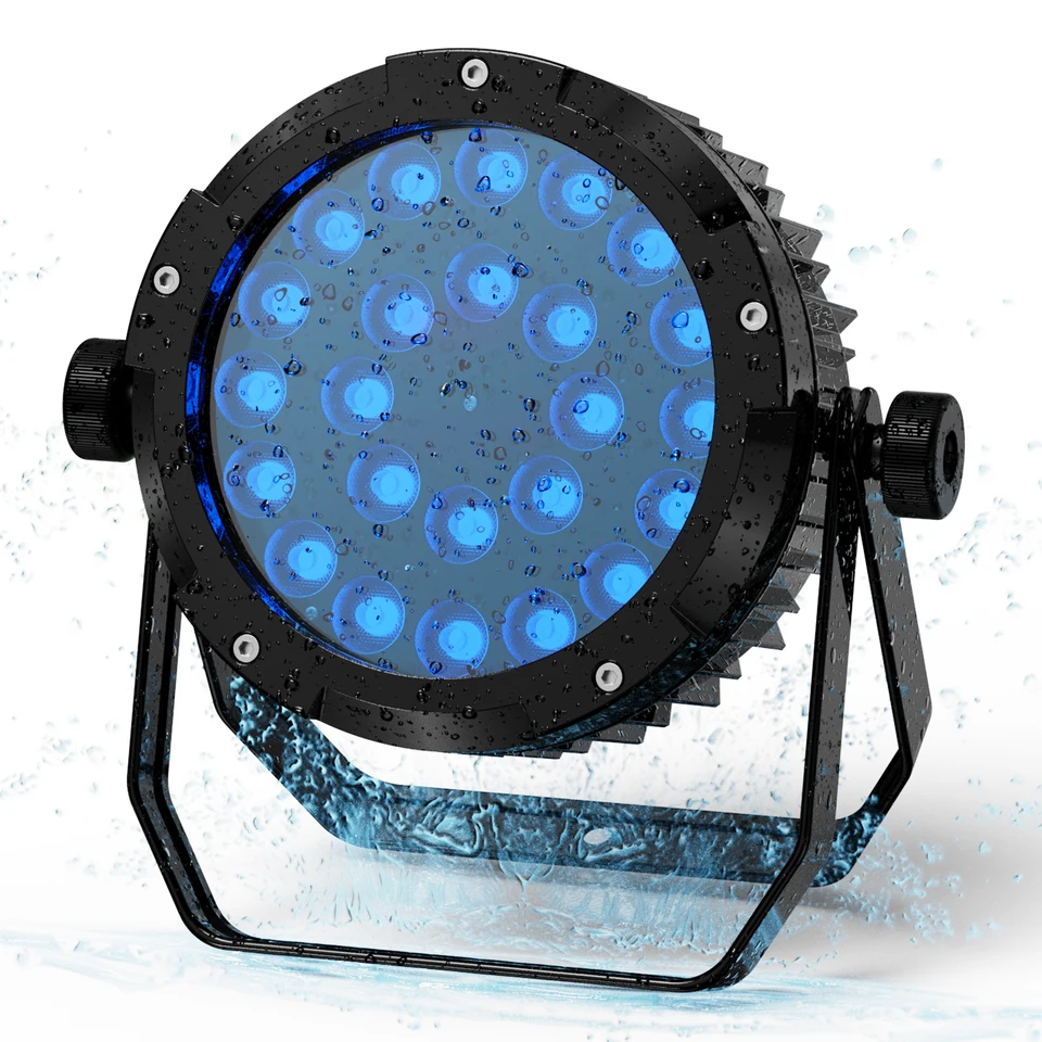 Proyector LED PAR RGBWA+UV Impermeable Para Escenarios - 24x18W, DMX, IP67, Ideal Fiestas Y Discotecas