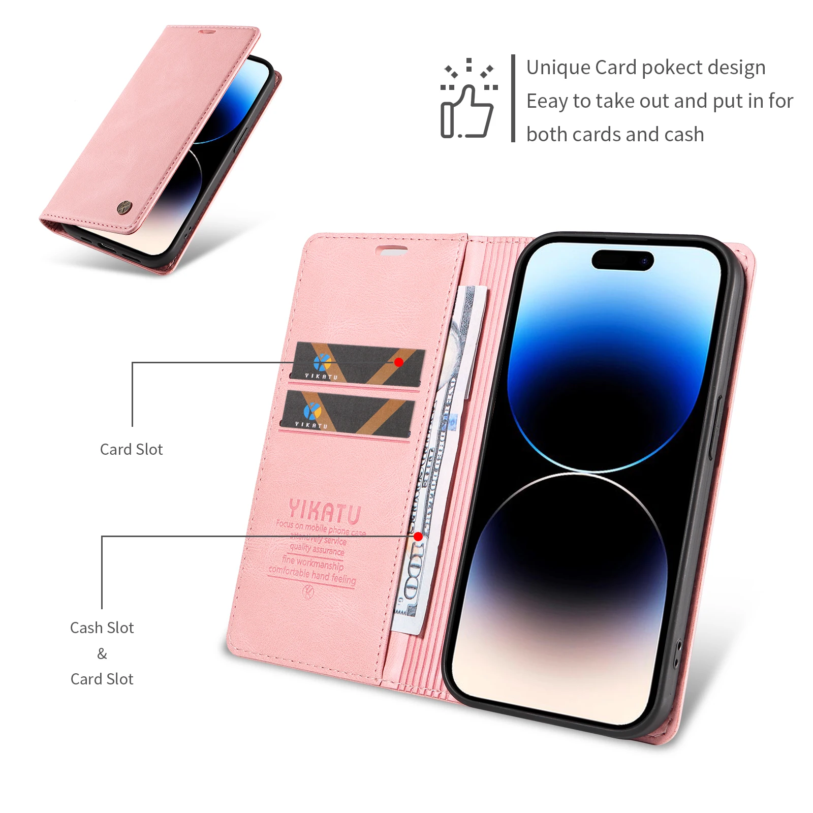 Magnetic Flip Leather Wallet Case with Card Slots and Stand Feature