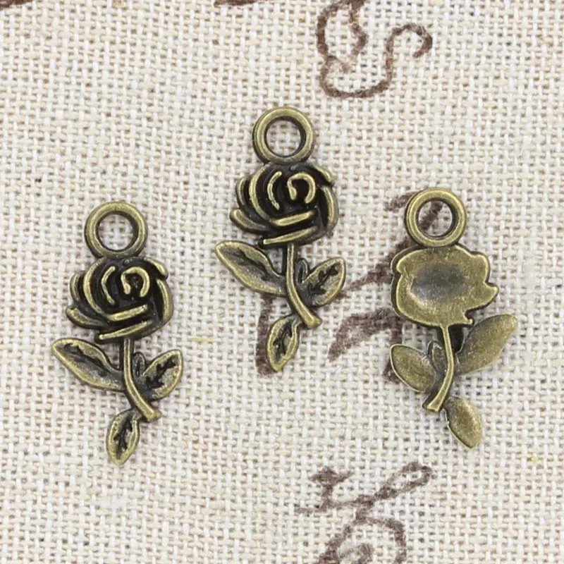 참 플라워 로즈 앤티크 제작 펜던트, 빈티지 티베트 청동 실버 색상, DIY 수제 쥬얼리, 21x13mm, 20 개