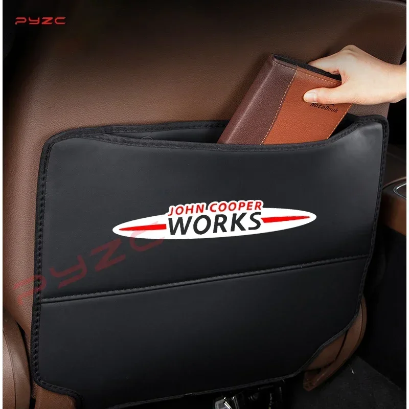미니 쿠퍼 웍스 S JCW F55 F56 2PCS 가죽 카시트 등받이 킥 방지 쿠션 내부 디테일 오염 방지 매트 액세서리