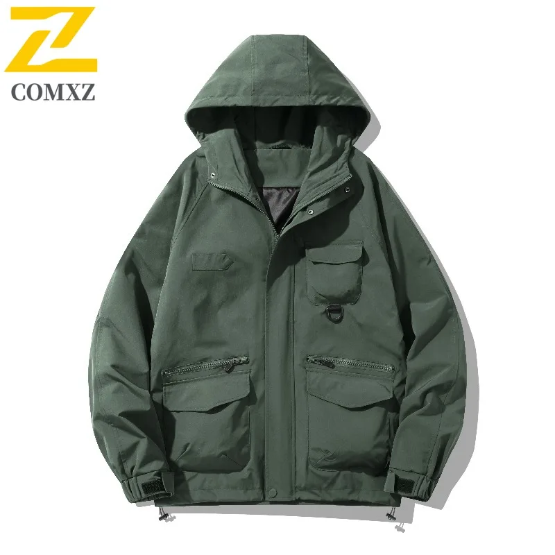 COMXZ Men Skiing Jacket High End Casual Hooded Snow Cold Resistant Warmth Parka Streetwear Comfort Lightweight Winter Outerwear