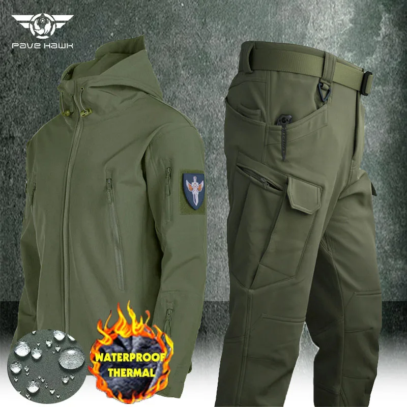 

2023 Tactics Winter Fleece Sets Men Shark Skin Soft Shell Waterproof 2 Pcs Set Windproof Warm Jackets Polar Snow Military Cargo