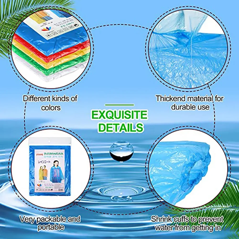 10/20/50 Pieces Rain Ponchos Adults Disposable Plastic Raincoats with Hood Portable Emergency Raincoats for Outdoor Activities 3