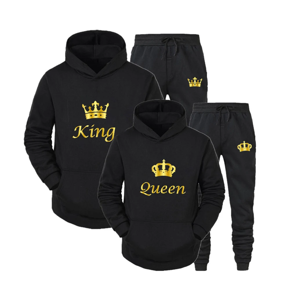 

New Men Women Print Casual Hoodies Set Sweatshirt Fashion Couples Hooded Pullover Suits Autumn and Winter Man Women Sportswear