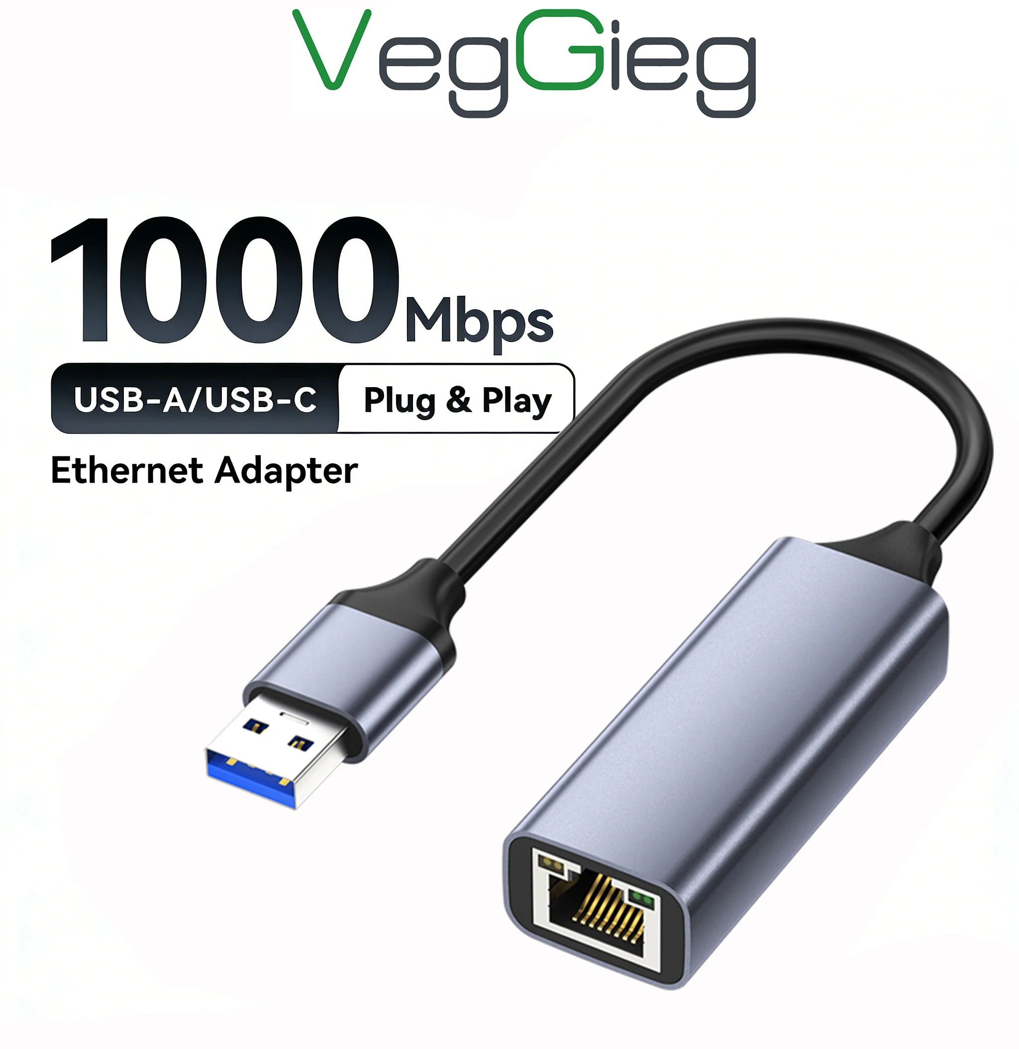 VegGieg USB 유형 C 기가비트 이더넷 어댑터 1000Mbps /100Mbps RJ45 노트북 스위치 폰용 유선 네트워크 카드 LAN 변환기