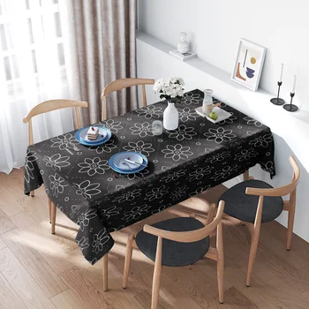 Tovaglia stampata floreale Design floreale bianco nero Decorazione della sala da pranzo Tessili per la casa Panno per decorazioni per la cucina 180x275 cm 1