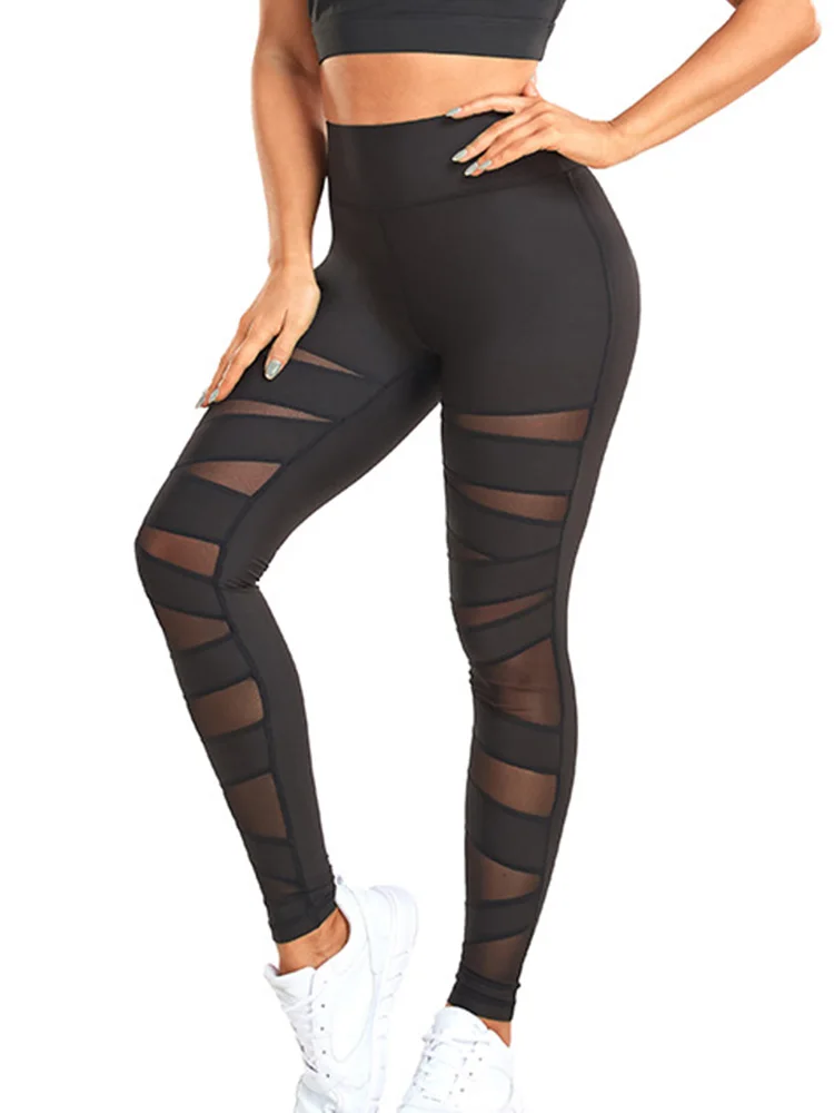 

Mesh Workout Fitness Leggins Women Sexy Leggings Push Up Jeggings Bandage Black High Waist Stretchy Polyester Gym Pants