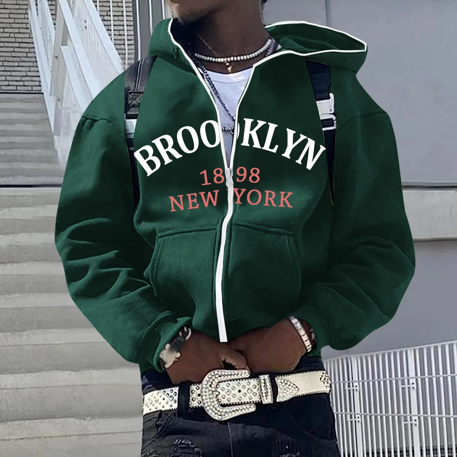 Mens Zip Up Hip Hop Hoodie Vintage Oversized English Letter Printed Hooded Cardigans Loose Pockets Sports Sweatshirts Coats Male