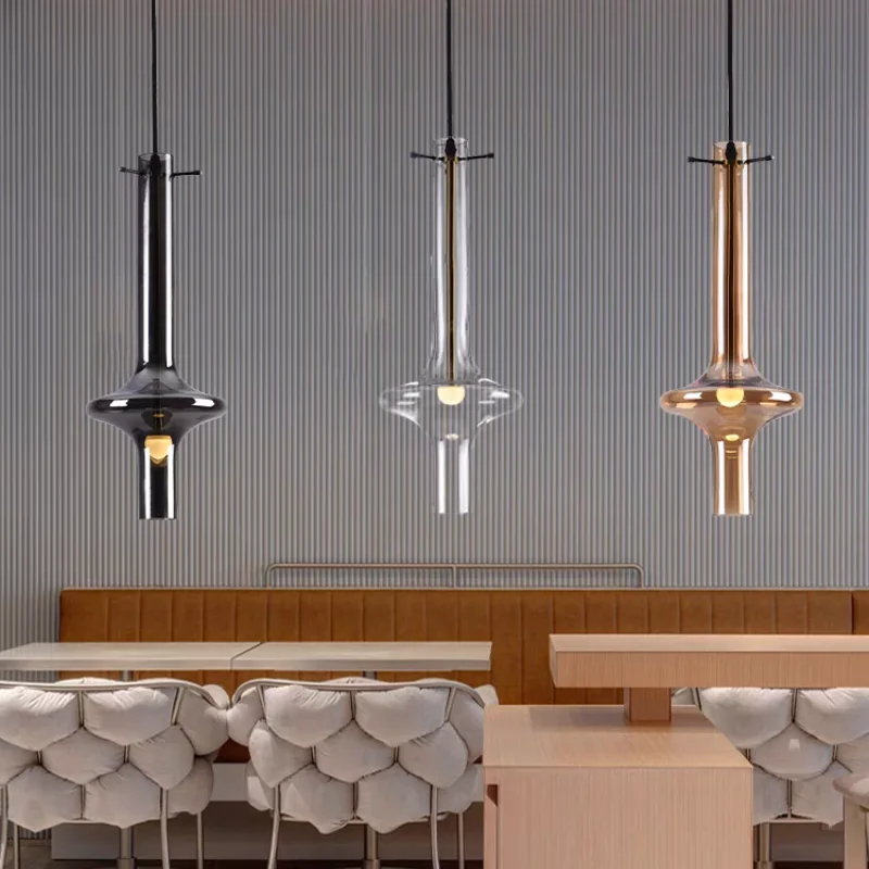 Nordic LED Glass Pendant light Simple Creative Long Tube Pendant Light Living Room Bedroom Attic Hotel Cafe Decorative Lighting
