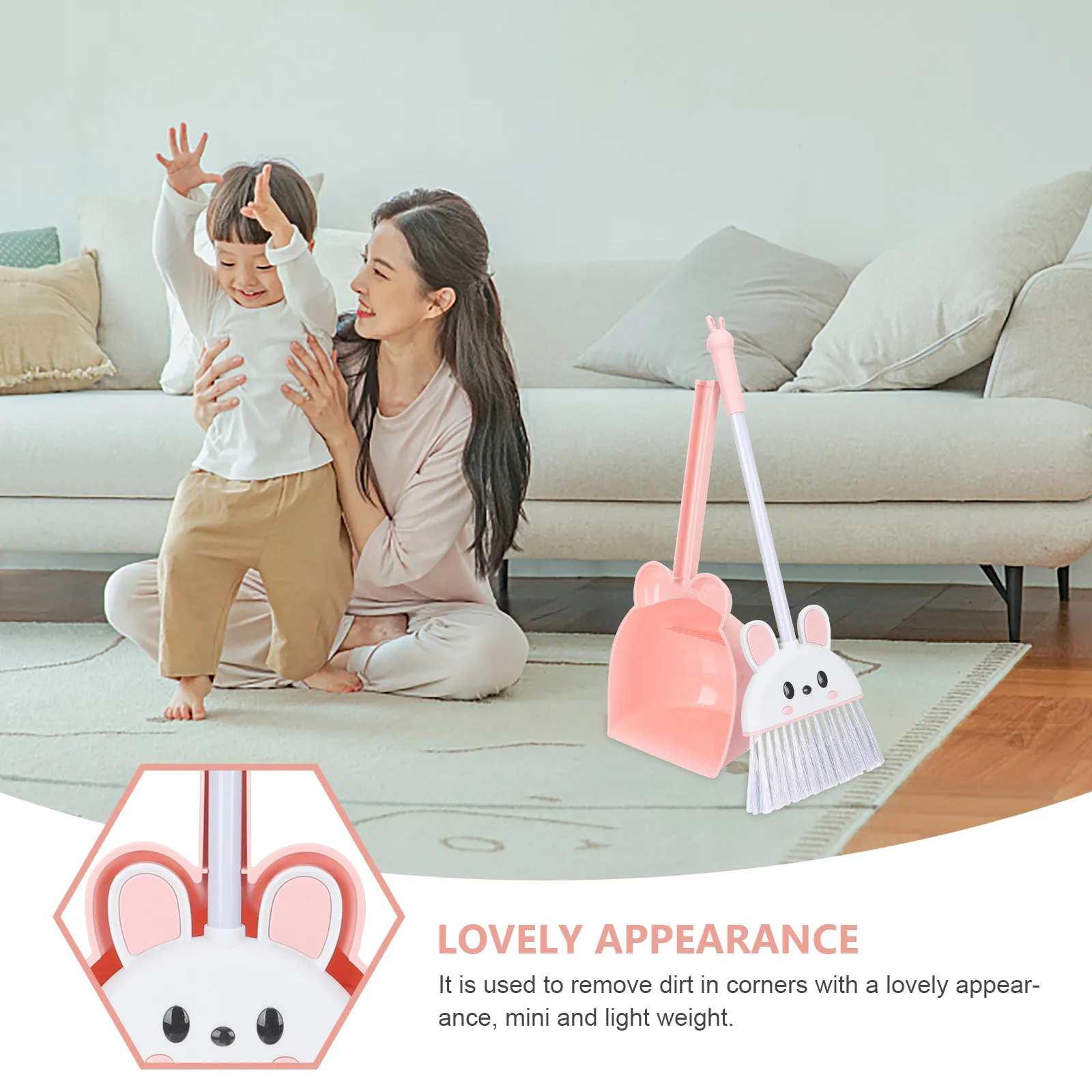 1세트 어린이용 빗자루와 쓰레받기 미니 청소 세트 유치원 부모-자녀 활동용 소형 경량 어린이 청소 도구