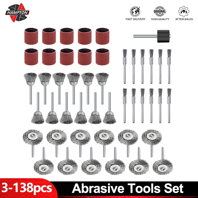 HAMPTON Abrasive Tools 3.0mm Shank Metal Rust Removal Polishing Tool 3-138pcs Polishing Brush Drill for Dremel Rotary Tool