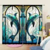 2-Panels Stained Glass Dolphin Decorative Curtains, Semi Transparent Without Lining, Durable Polyester Fiber Curtains 1