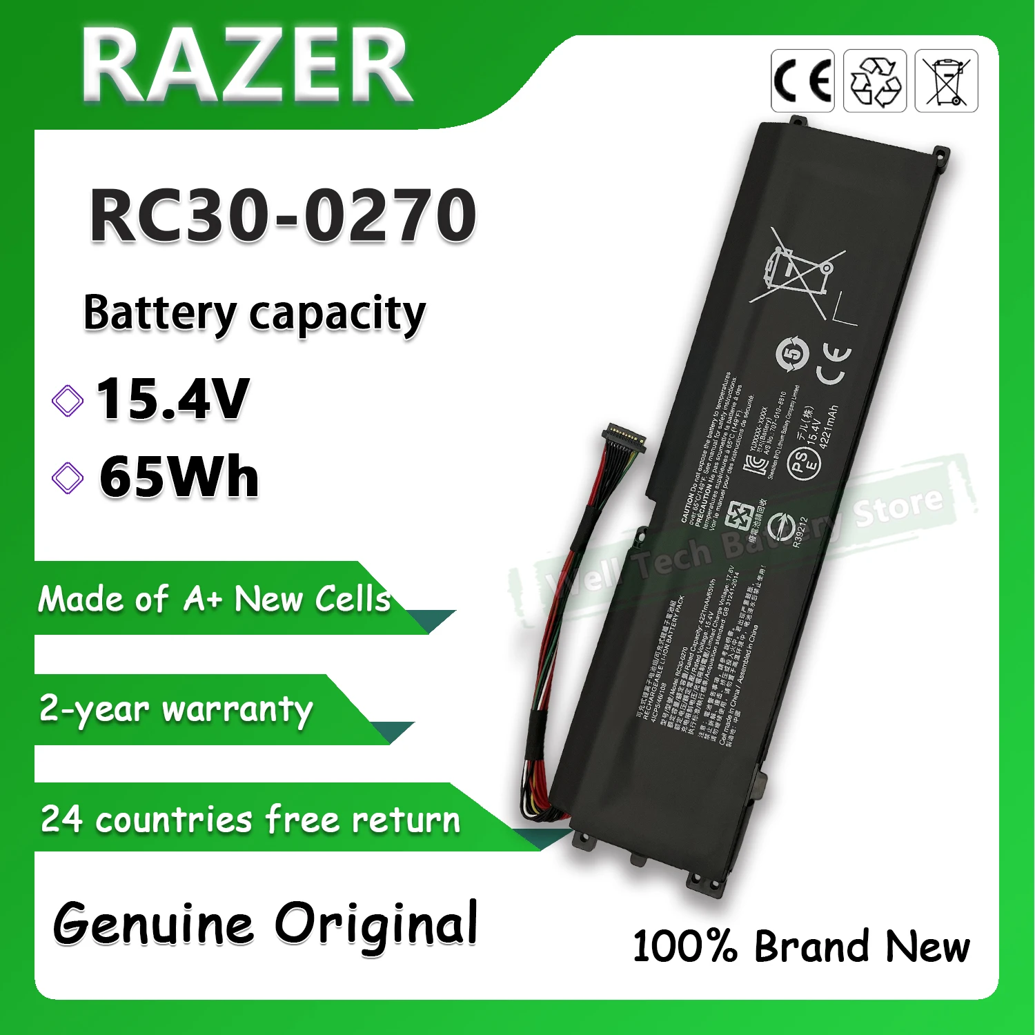 

Original Brand New 15.4V 65Wh RC30-0270 Laptop Battery for RAZER RZ09-0270 RZ09-02705E75 Blade 15 Standard version 2018 2019